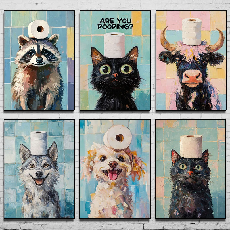 Home Bathroom Pictures - 1pc frameless Toilet Paper Animal Poster