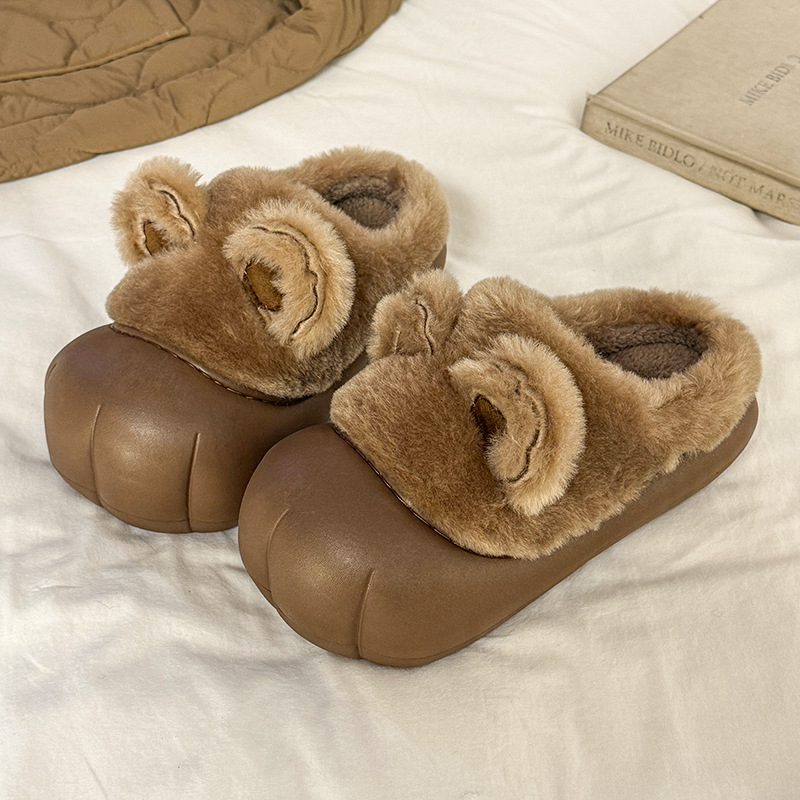 Your Home Bathroom - Winter Plush Bear Ear Waterproof Slippers
