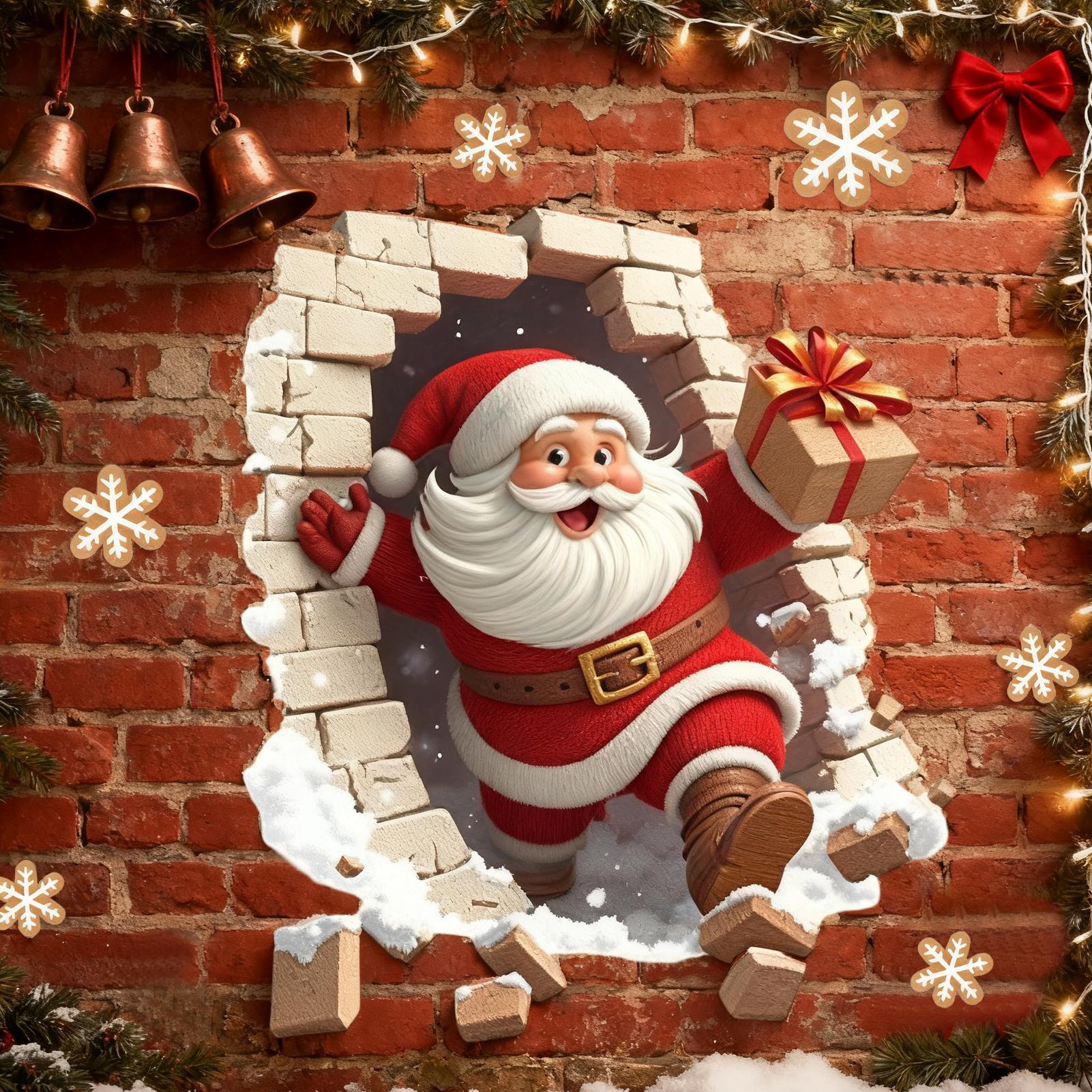Home Bathroom Break - Santa Wall Decal Christmas Stickers Decoration