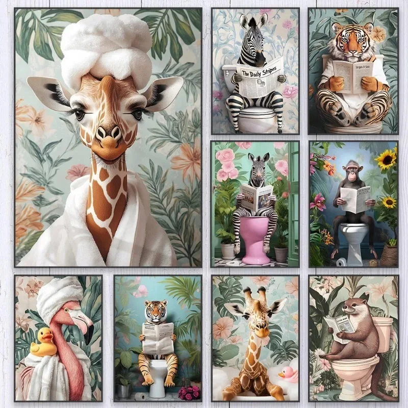 Home Bathroom Pictures - Zebra on Toilet Bathroom Poster Giraffe